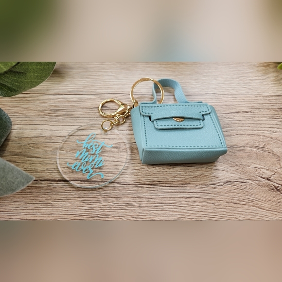 MIMI GIFT!!! Mini Purse Keychain with Laser Engraved Charm - " Best Mimi Ever" - Picture 10 of 12